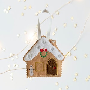 Decoração de feltro de gengibre - Casa de gengibre de Natal - Boneco de neve