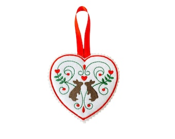 Heart Felt Decoration- Christmas Bunnies - this item is stuffed.