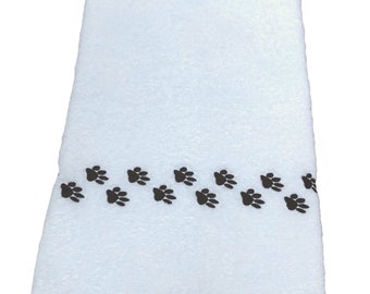 Embroidered Paw Prints Hand Towel: Dog & Cat Novelty Gift
