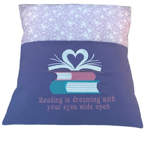 Purple Floral Heart Book Cushion, pocket cushion, book cushion, reading  pillow, gift for her