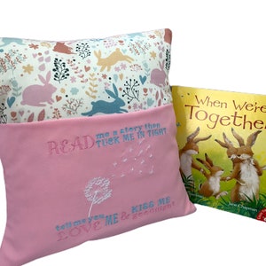 Rabbit Reading Cushion: Embroidered Dandelion Book Pocket