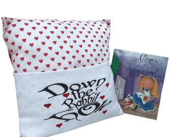 Alice in wonderland Cushion, White Rabbit, Lewis Carroll gift, Book Cushion, Fairytale Cushion