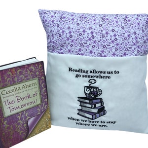 Purple Floral Book Cushion: Embroidered Reading Pillow