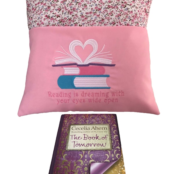 Pink Floral Heart Book Cushion, pocket cushion, book cushion, reading  pillow, gift for her