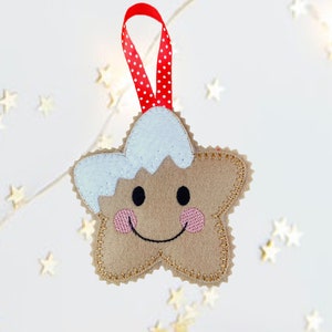 Decoração de Natal em feltro com formato de biscoito de gengibre em forma de estrela