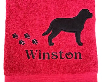 Embroidered Labrador Dog Bath Towel: Personalized Paw Print Gift