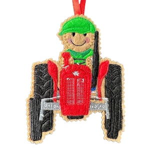 Farmer / Tractor Gingerbread Man Felt Decoration