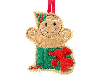 Christmas Surprise Present Gingerbread Man Felt Decoration