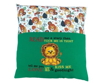 Lion Cushion, Reading Book Cushion, Safari Cushion, Jungle Cushion, Lion Pillow