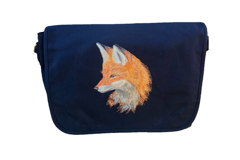 Fox Embroidered Bag Cotton Canvas Messenger Bag