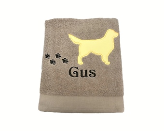 Embroidered Golden Retriever Dog Bath Towel: Personalized Pet Gift