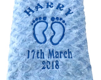 Personalized Blue Fleece Baby Blanket: Embroidered Keepsake Gift