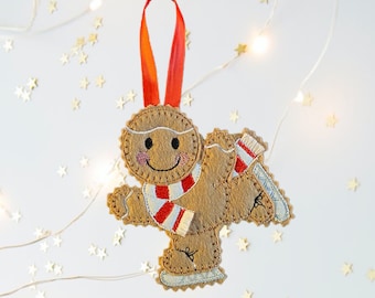 Ice Skating Gingerbread Man Felt Christmas Decoration