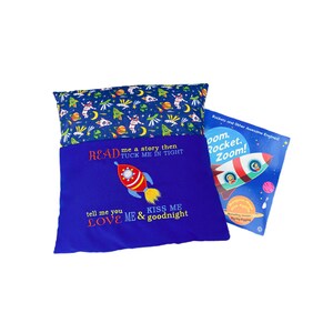 Handmade Rocket Reading Cushion: Embroidered Story Book Pocket