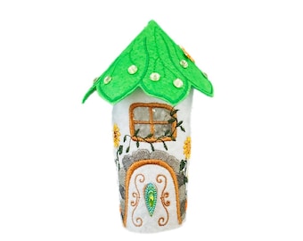 Green and White Sunflower Tea Light Fairy House