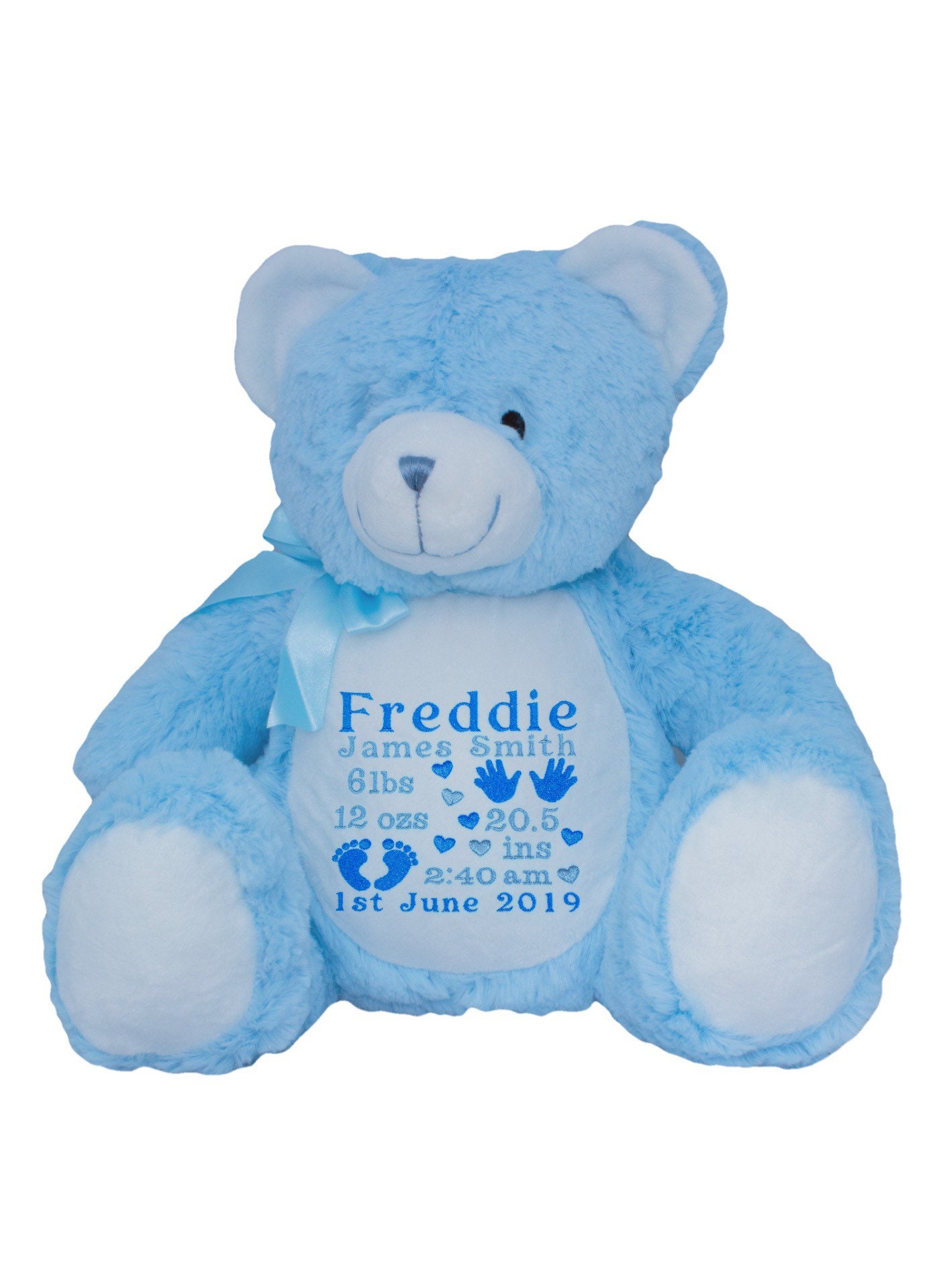 Personalised blue teddy bear hotsell