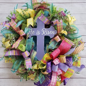 Easter cross wreath,  He is Risen decorations, spring wreath, religious decor