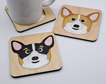 Corgi Face houten onderzetter: milieuvriendelijk hondencadeau