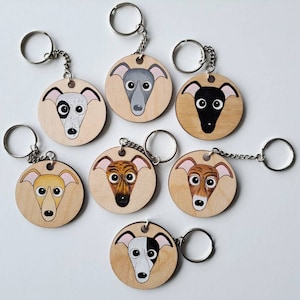 Greyhound Wooden Keyring, Whippet, Galgo, Sighthound, Dog Key ring, Keyring, Keychain, Dog Key chain Any Colour Personalised