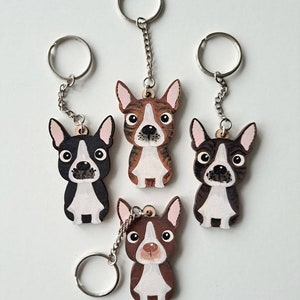 Boston Terrier Wooden Keyring, Dog Keyring, Keyring, Keychain, Dog Key chain, Boston Terrier Gift, Boston Terrier
