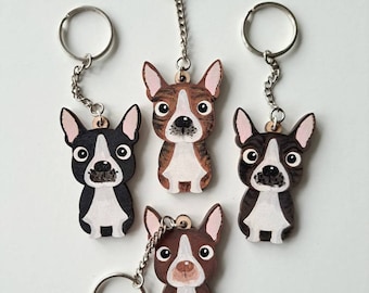 Boston Terrier Wooden Keyring, Dog Keyring, Keyring, Keychain, Dog Key chain, Boston Terrier Gift, Boston Terrier