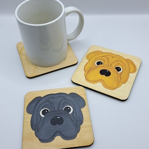 Shar Pei Wooden Coaster, Shar Pei Gift, Dog Coaster, Wooden Coaster