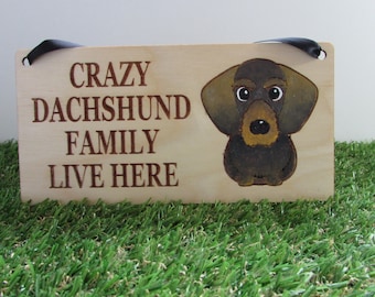 Crazy Dackel Familie Holzschild, Hund Geschenk, Hunde Schild, Hunde dekoration, Holzschild, Dackel Geschenk, Dackel