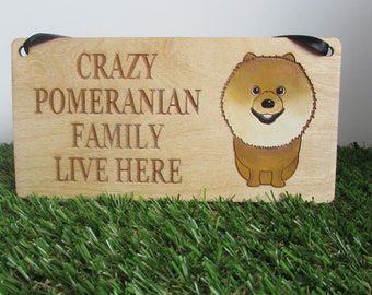 Crazy Pomeranian Family Wooden Sign, Dog Gift, Dog Sign, Dog Decoration, Wooden Sign, Pomeranian Gift, Pomeranian