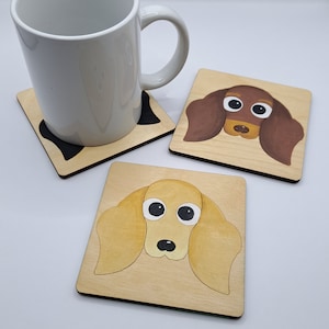Dachshund Smooth Hair Wooden Coaster, Dachshund Gift, Dog Coaster, Wooden Coaster