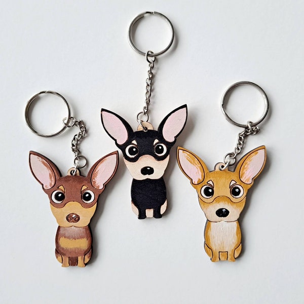 Porte-clés en bois Chihuahua, porte-clés chien, porte-clés, porte-clés, porte-clés chien, cadeau Chihuahua, Chihuahua