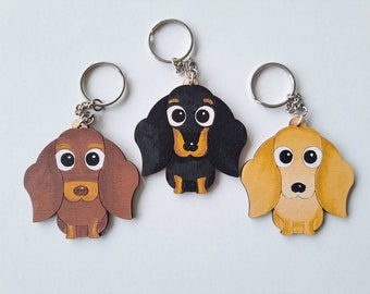 Dachshund Smooth Hair Wooden Keyring, Dog Key ring, Keyring, Keychain, Dog Key chain, Dachshund Gift, Dachshund