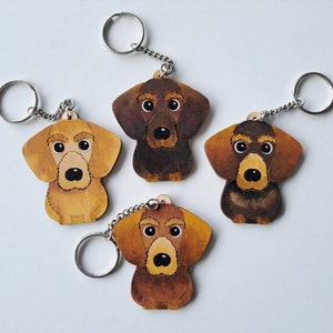 Dachshund Wired Hair Wooden Keyring, Dog Key ring, Keyring, Keychain, Dog Key chain, Dachshund Gift, Dachshund