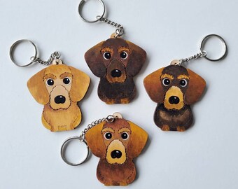 Dachshund Wired Hair Wooden Keyring, Dog Key ring, Keyring, Keychain, Dog Key chain, Dachshund Gift, Dachshund