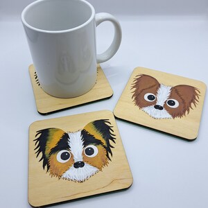 Pappillon Wooden Coaster, Pappillon Gift, Dog Coaster, Wooden Coaster