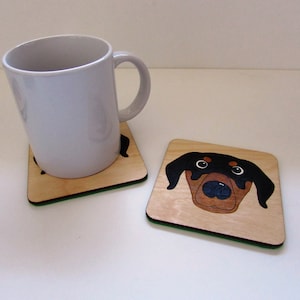 Doberman Flat Ears Wooden Coaster, Doberman Gift, Dog Coaster, Wooden Coaster