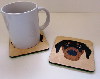 Doberman Flat Ears Wooden Coaster, Doberman Gift, Dog Coaster, Wooden Coaster