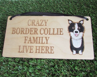 Crazy Border Collie Familie Holzschild, Hundegeschenk, Hundeschild, Hundedekoration, Holzschild, Border Collie Geschenk