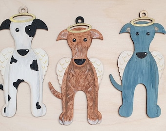 Personalized Hand Painted Wooden Angel Dog: Greyhound, Whippet, Lurcher