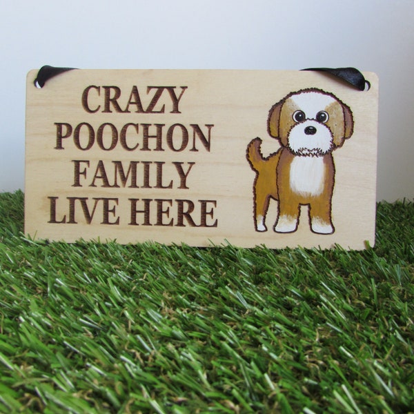 Crazy Poochon Family Wooden Sign