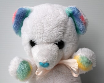 Vintage Pastel Rainbow Bear with Heart-Shaped Nose Plush