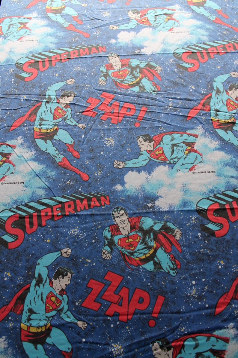 Vintage Superman Twin FLAT Bed Sheet and Standard Pillowcase 1978