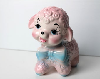 Vintage Baby Lamb Planter Pink and Blue