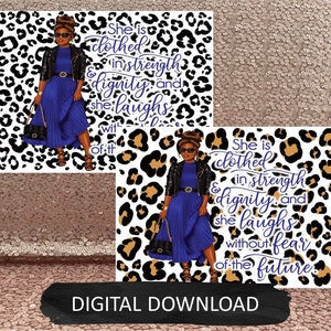 She is Clothed in Strength & Dignity Skinny Tumbler Wrap (Blue)