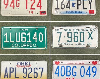 Vintage Indiana, Minnesota, Colorado, Alabama, Ohio, New Brunswick License Plates, your choice