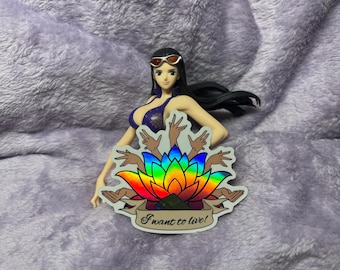 Pegatina holográfica de loto de Nico Robin: "¡Quiero vivir!"