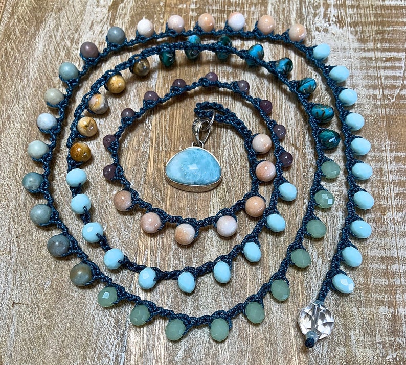 Multi color crocheted necklace gemstones & fancy Czech Etsy