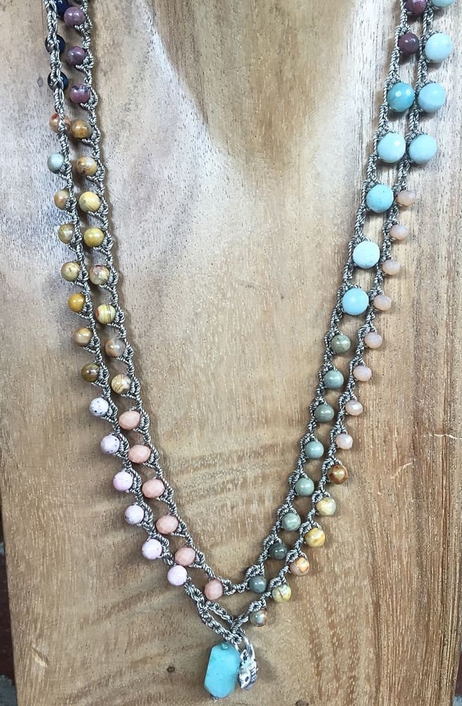 Multi color gemstone crocheted necklace gemstone and Czech Etsy