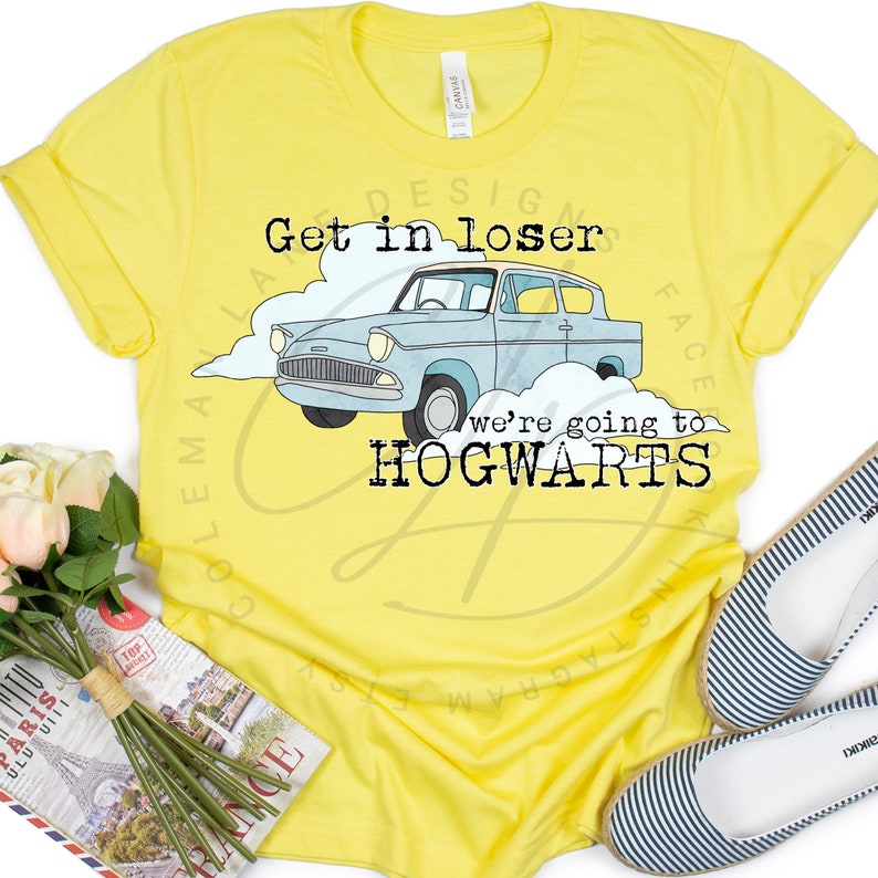 CLEARANCE Get In Loser Super Soft Graphic T Shirt HP Wizarding Magic Weasley Car Funny 90s 2000s Tees Heather Yellow