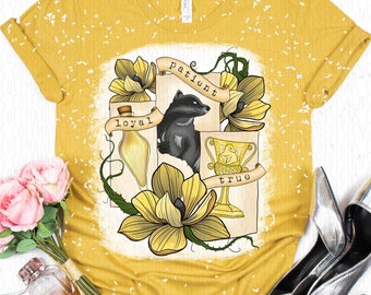 YOUTH Floral Yellow House Badger Mascot Patient Loyal True | Super Soft Graphic T-Shirt | Bleached or Regular Style | Custom Made To Order