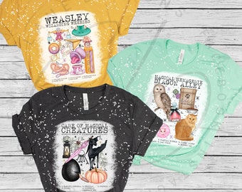 Bleached Wizarding Bundle NEW | Weasley Wheezes + Magical Creatures & Menagerie | Super Soft Graphic T Shirt Collection | Christmas in July